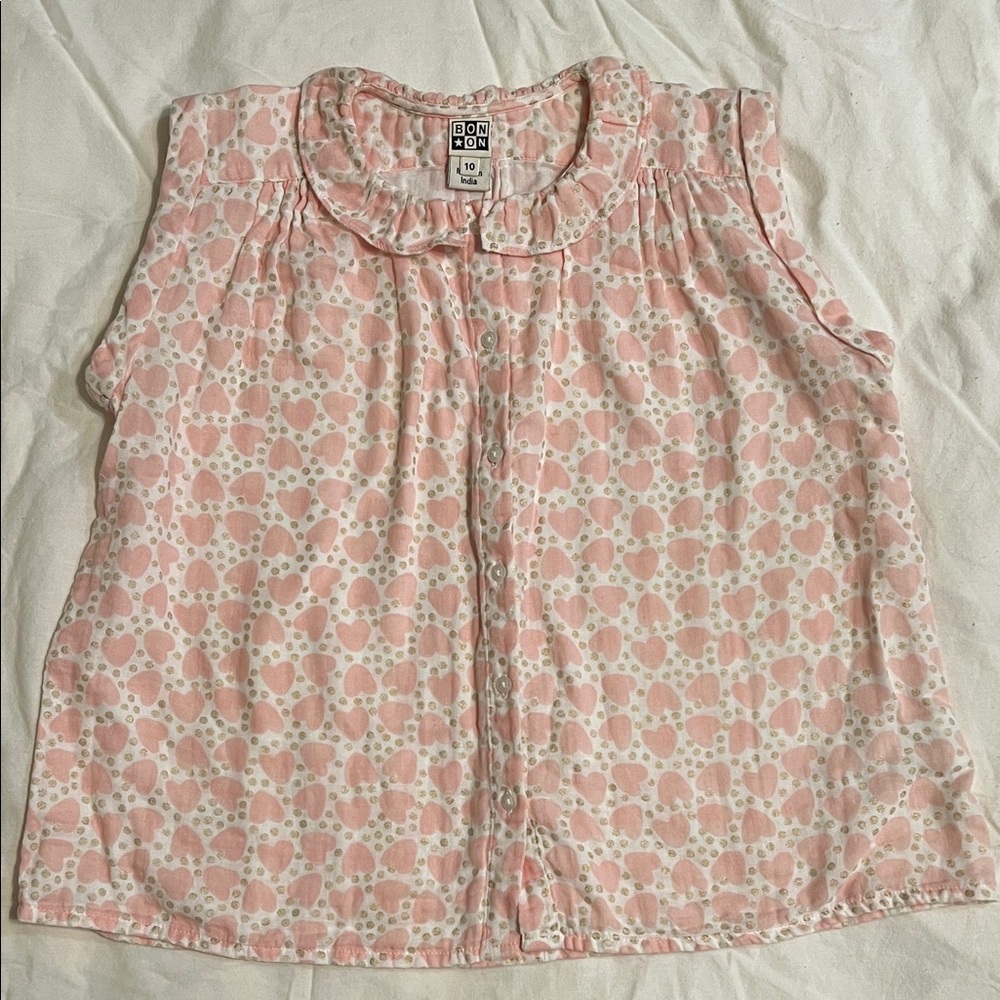 Bonton Pink Heart Button Down Shirt